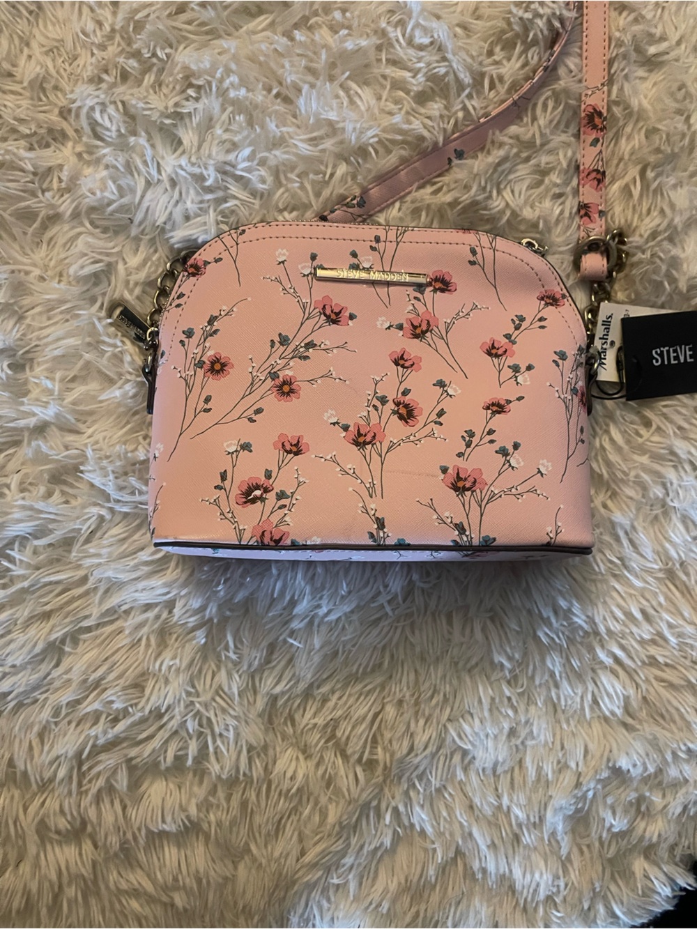 Source Unknown Pink Floral Crossbody Bag with Gold Accents
